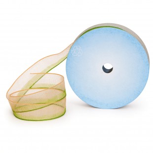 Rolă plasă poliester aurie cu bordură verde 4 cm × 10 m pentru flori